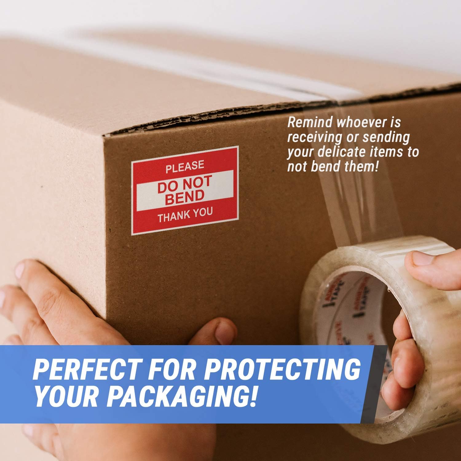 2400 Labels, 8 Rolls - Do Not Bend Stickers (3 x 2 inch, Red) Do Not Fold Shipping Labels for Mailing Carriers & Handling