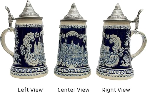 Miniatura 4 de OktoberfestHaus - Jarra de cerveza con tapa de Schloss alemán (castillo), color azul cobalto, pintada a mano, grabada, jarras de cerveza, jarras de