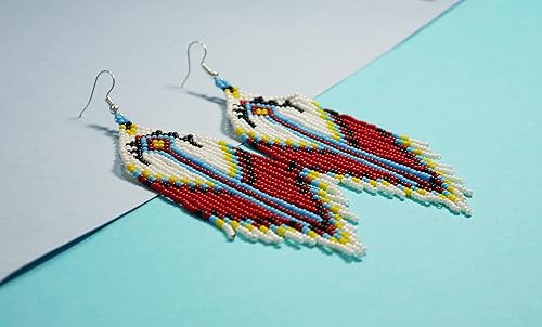 Miniatura 4 de Pendientes hechos a mano con cuentas de cristal de estilo nativo americano, pendientes de cuentas nativas al estilo mexicano de artesanos, regalos