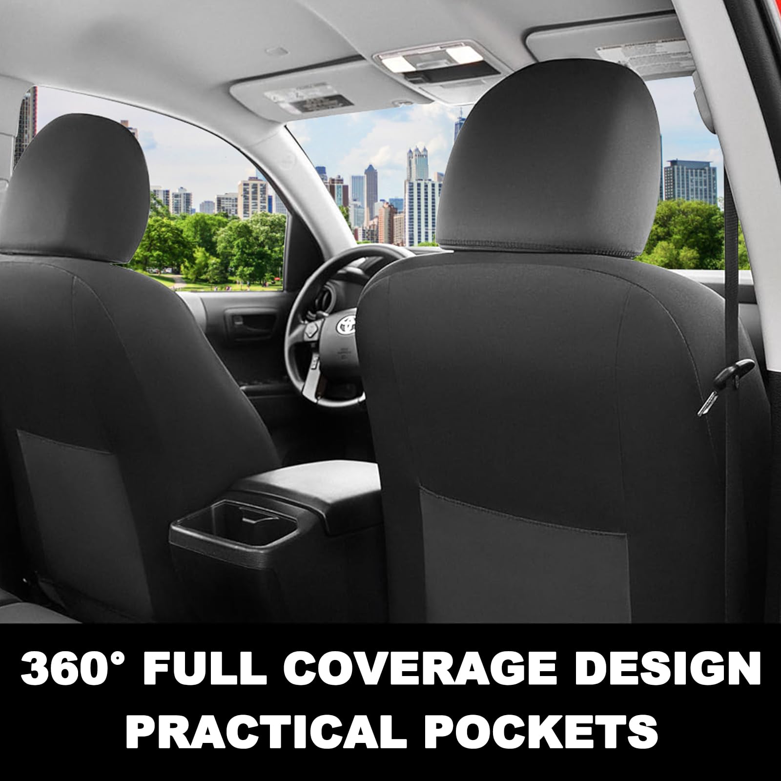 Full Set 5-Seat Car Seat Covers For Toyota Tacoma – Gray & Black Polyester, Universal Fit, Easy Install