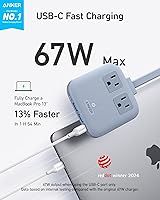 Vista 2 de Anker Estación de Carga Nano (67W Máx.), Regleta de Alimentación 6 en 1 para iPhone 16/15, MacBook, con Enchufe Plano y Cable de Extensión Delgado