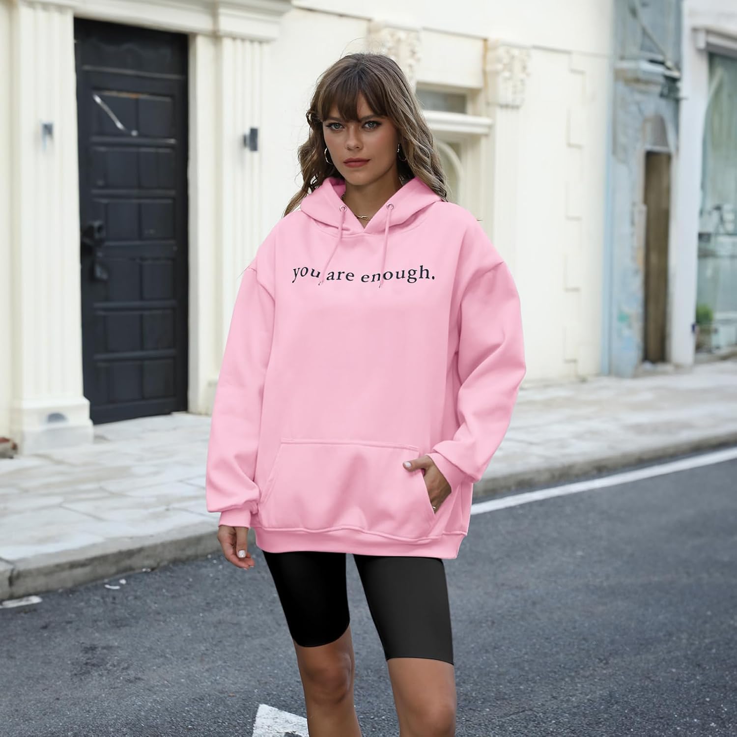 Wrenpies Dear Person Behind Me You Are Enough Hoodie for Women Teen Girls Oversized Aesthetic Graphic Sweatshirt Pullover Top
