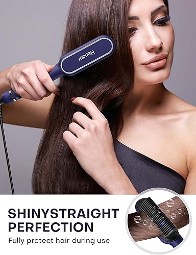 Miniatura 2 de Cepillo alisador de cabello Pro Ionic para mujer, 9 ajustes de temperatura con pantalla LED, calor rápido de 20 segundos (250 F-410 F), doble