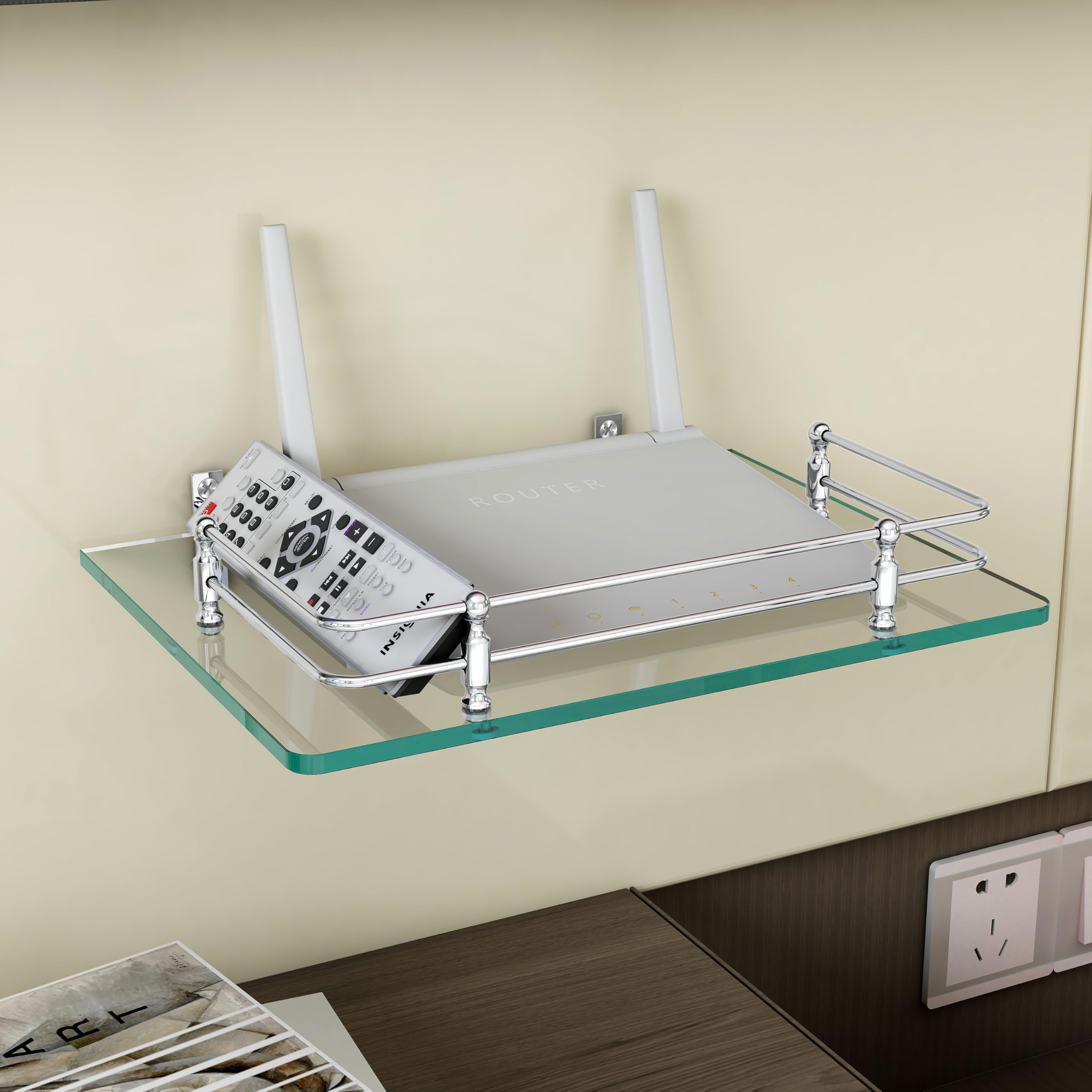 FORTUNE Multipurpose Glass Setup Box Shelf/TV Setup Box Stand/Set Top Box Stand/WiFi Router Stand with Heavy Wall Mount Brackets -12 X 9 INCH (Transparent) (B0CL4XS2Z4) Amazon Price History, Amazon Price Tracker