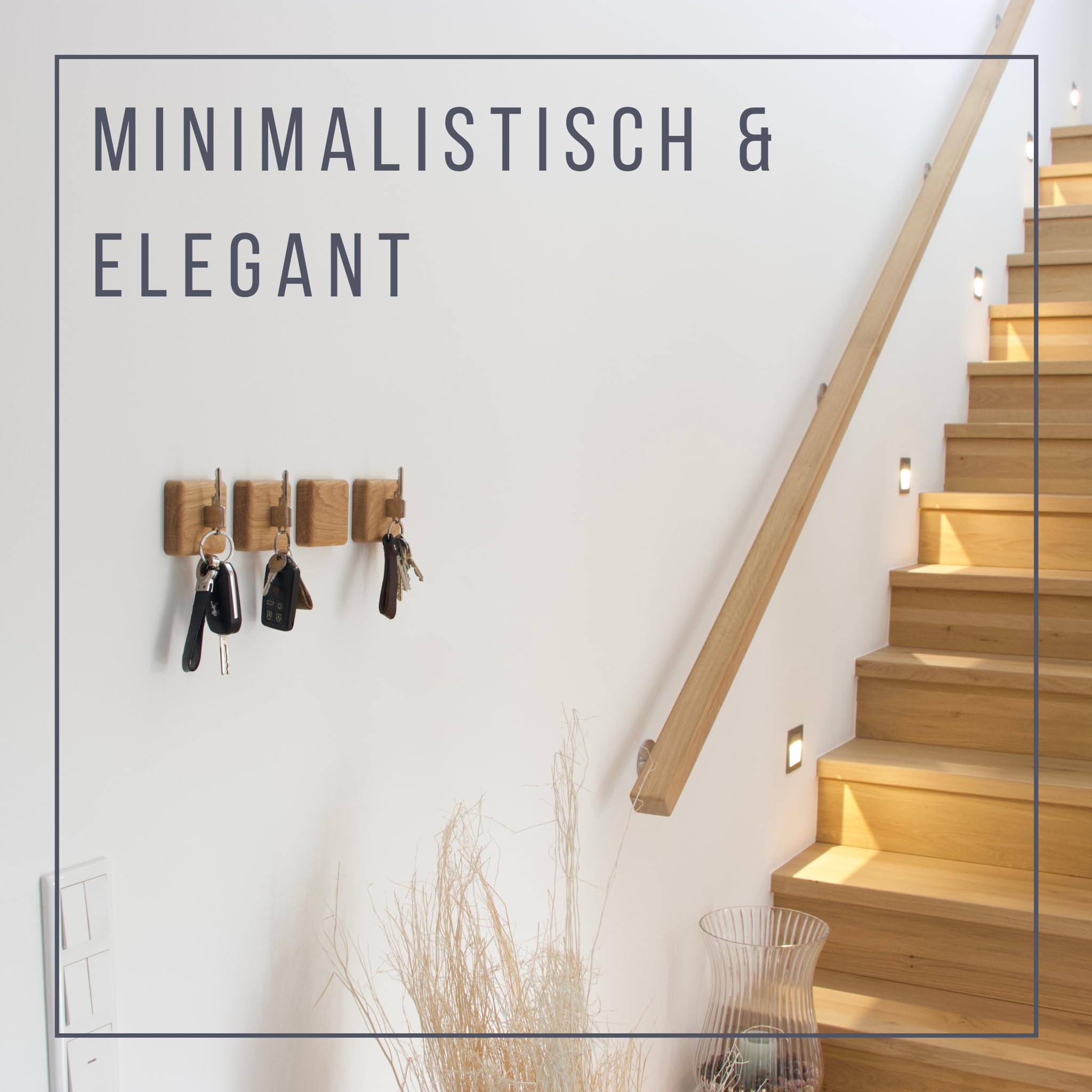 ASTREIN® | Magnetischer Schlüsselhalter | Wandhalterung aus Holz | Schlüsselbrett Magnetisch | Einzugsgeschenk | Selbstklebend (4er Set | Eiche)