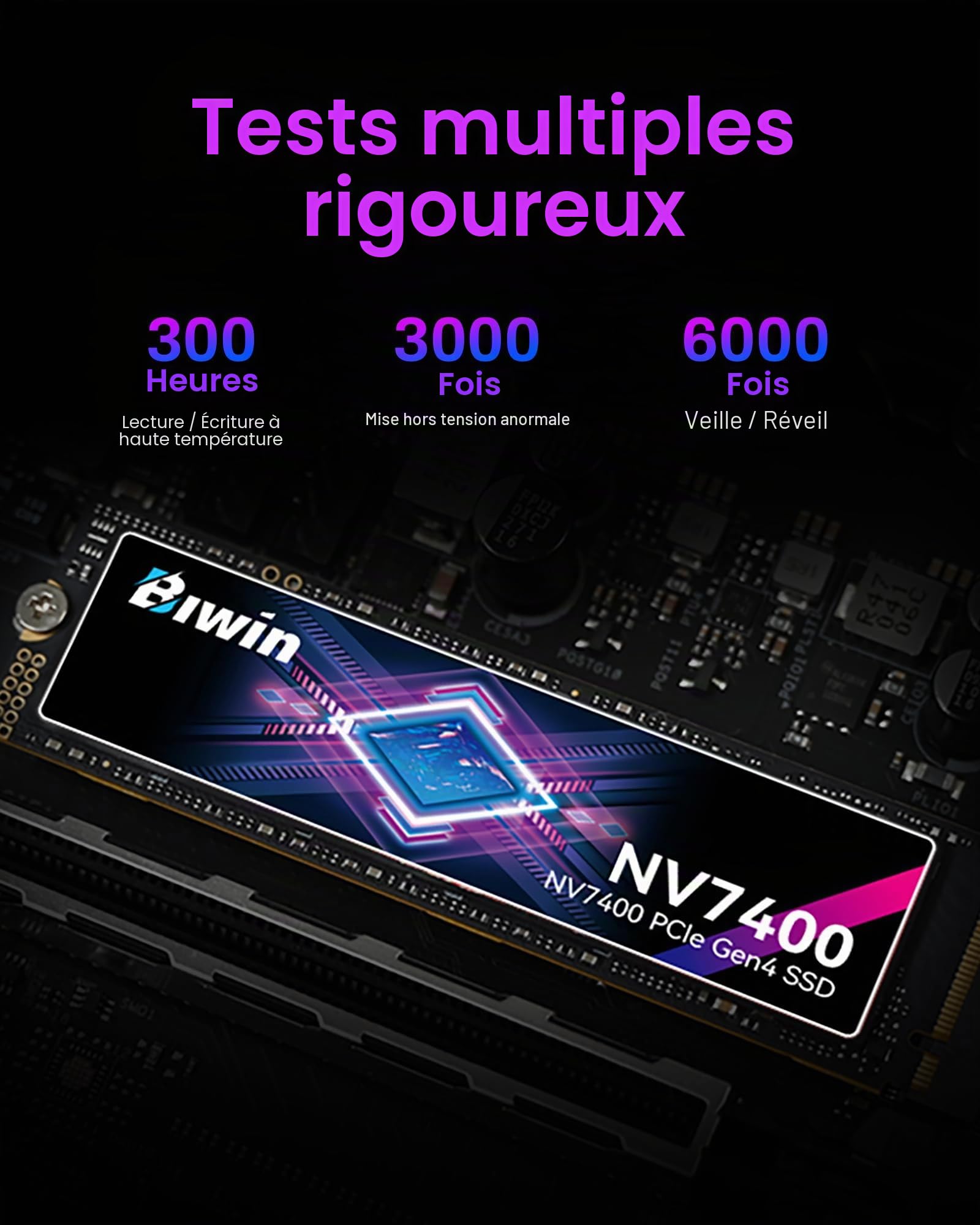 Biwin Black Opal NV7400 M.2 PCIe Gen4 SSD 1 to - Vitesse de Lecture jusqu'à 7400 Mo/s - SSD Interne Professionnel NVMe 2.0 - Stockage pour Jeux vidéo Compatible avec PC, Ordinateur Portable et PS5
