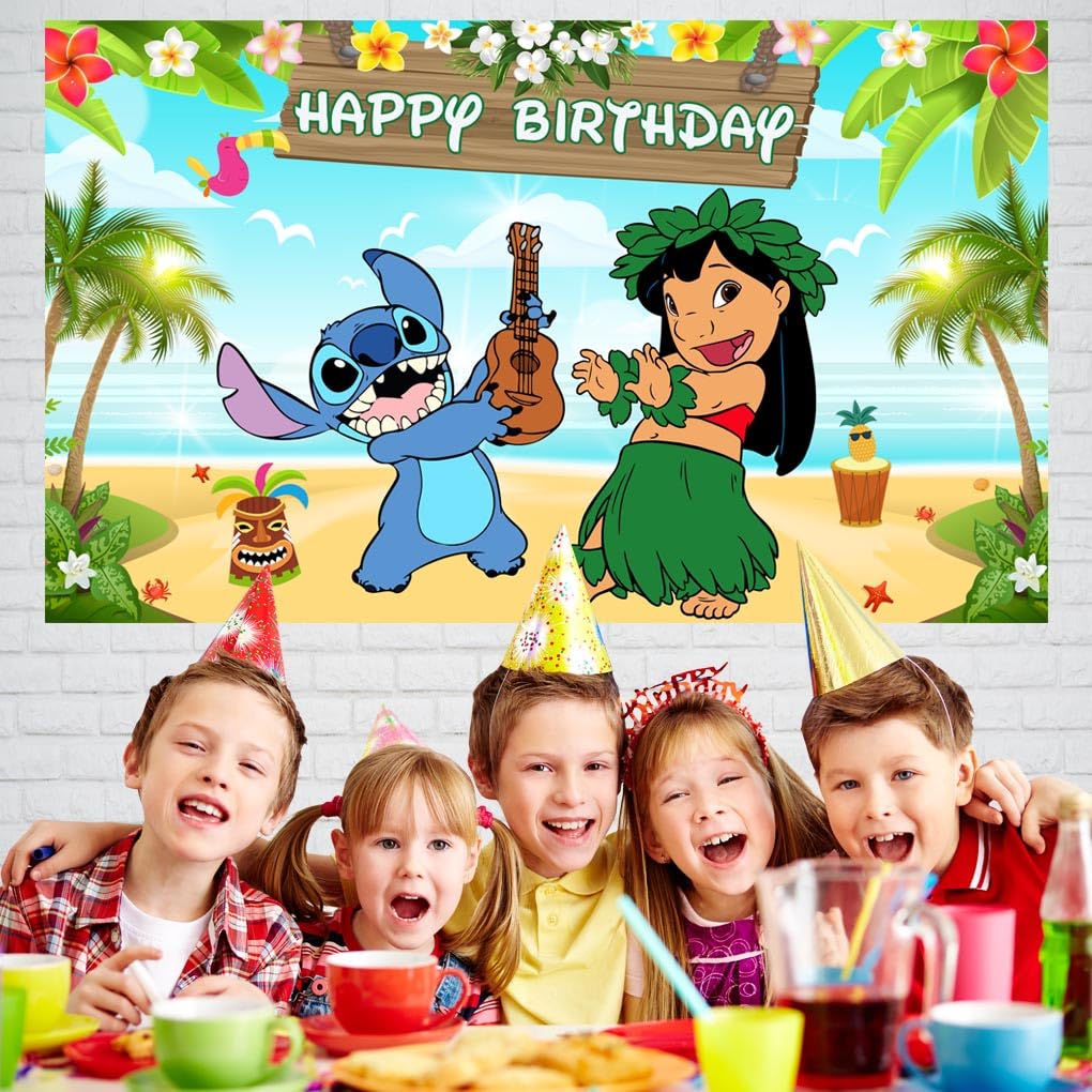 Bannière Anniversaire Lilo & Stitch – Fond Photo Déco – Vinyle Vert