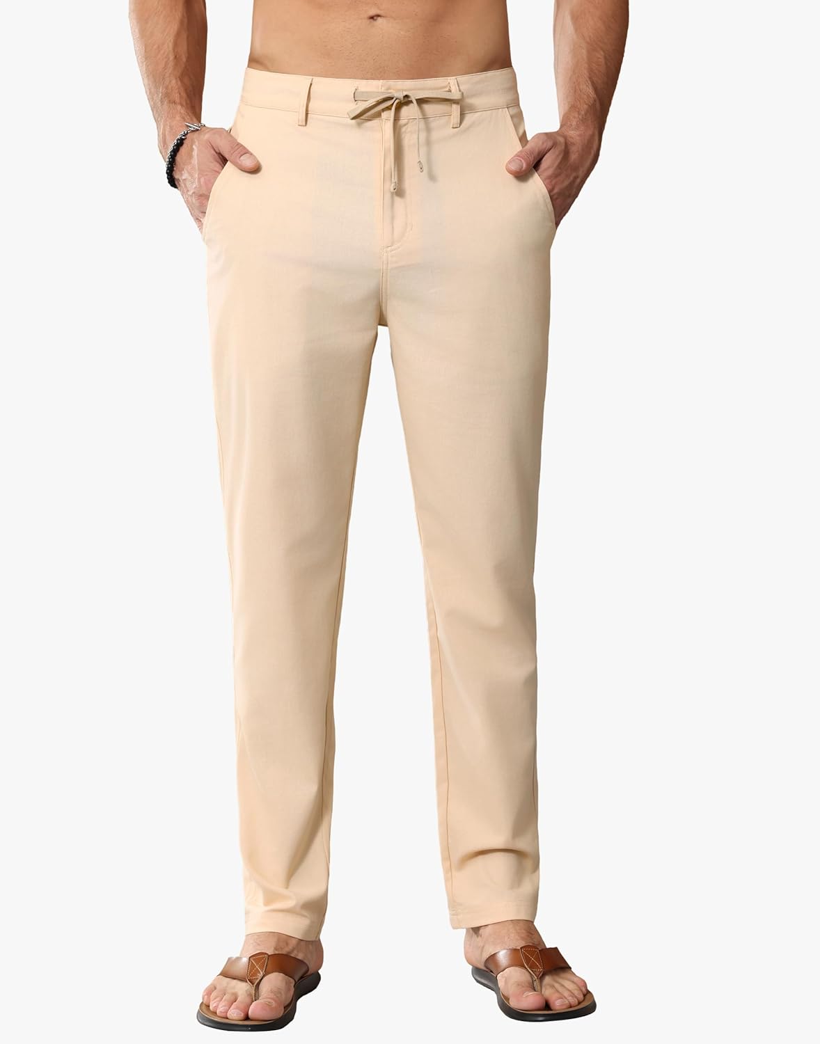 JWM Linen Dress Pants for Men Summer Casual Beach Lightweight Comfy Trousers Travel Vacasion Pants with Zipper Pocket 30" 32" - Image 2