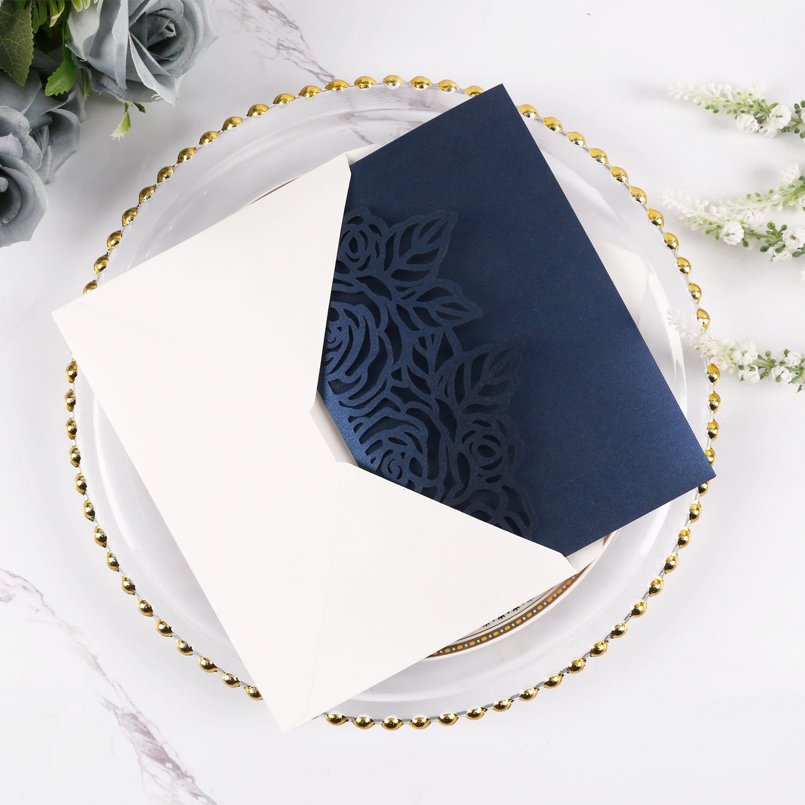 Hochzeitseinladungen, dreifach gefaltet, 250 g/m², mit Umschlägen und Antwortkarten, lasergeschnitten, hohl, Hochzeitseinladungs-Set für Hochzeit, Verlobung, Brautparty, Party, Einladung, 12,7
