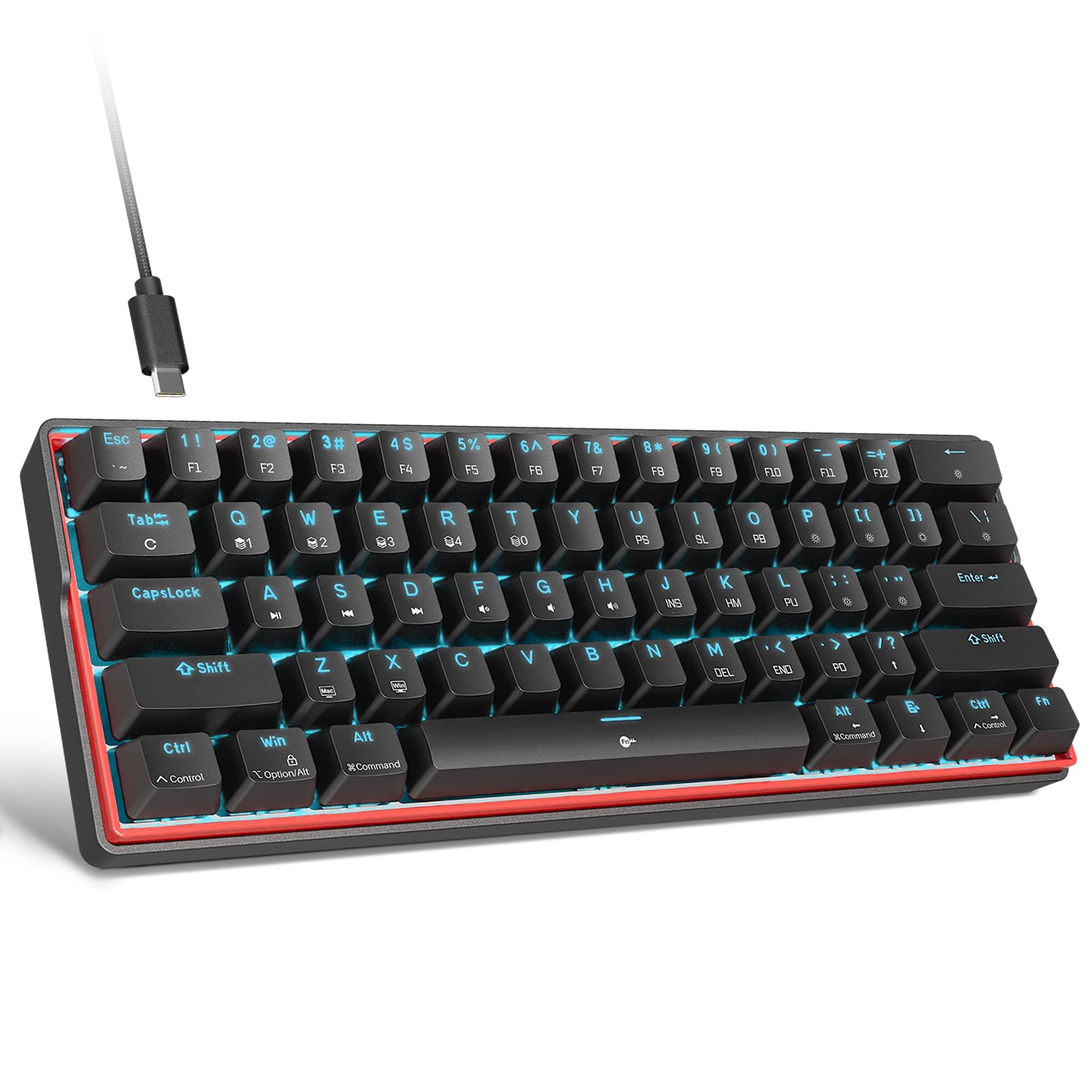 KEMOVE K61SE Mechanical Gaming Keyboard, 60% Compact 61 Keys RGB Backlit N-Key Rollover USB Cable Office Keyboard with Red Switch for Mac Windows-US Layout, Black