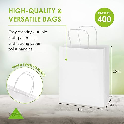 Miniatura 4 de Prime Line Packaging Bolsas de papel blanco, bolsas de regalo de estraza con asas para pequeñas empresas, boutique, venta al por menor, compras,