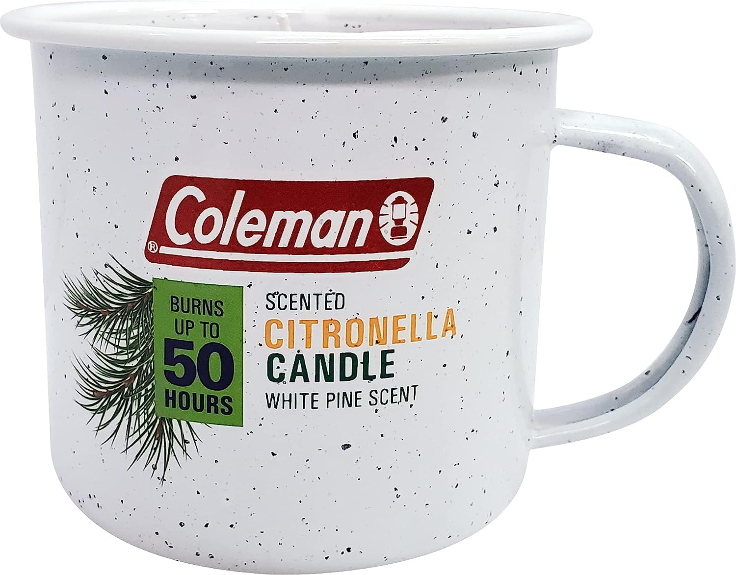 Coleman Scented Outdoor Citronella Candle in Tin Mug, Pine Scented Rustic Outdoor Camping Candle, Up to 50h Burn Time