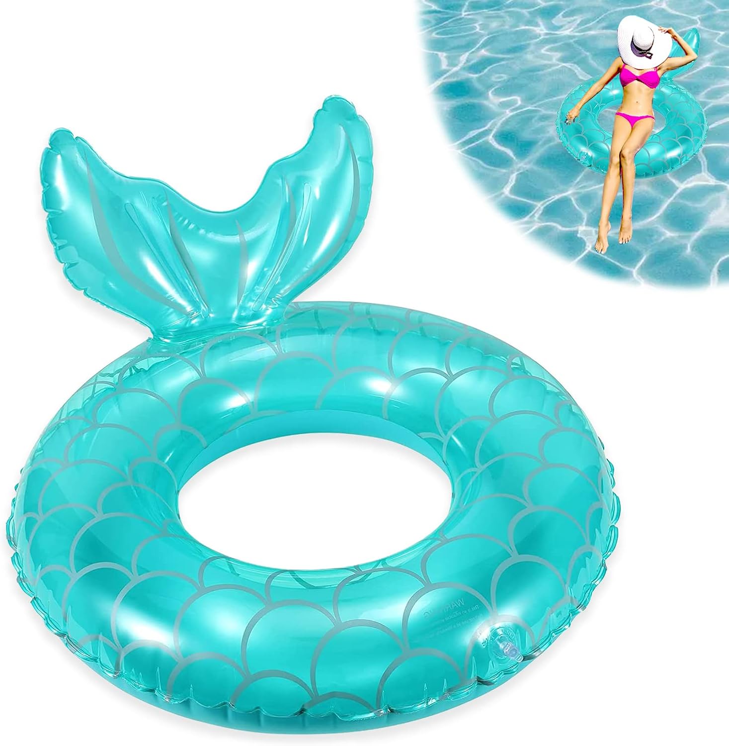 Inflatable Swim Ring, 90cm Pool Swimming Rubber Ring Floats Mermaid Floating Tube Fun Summer