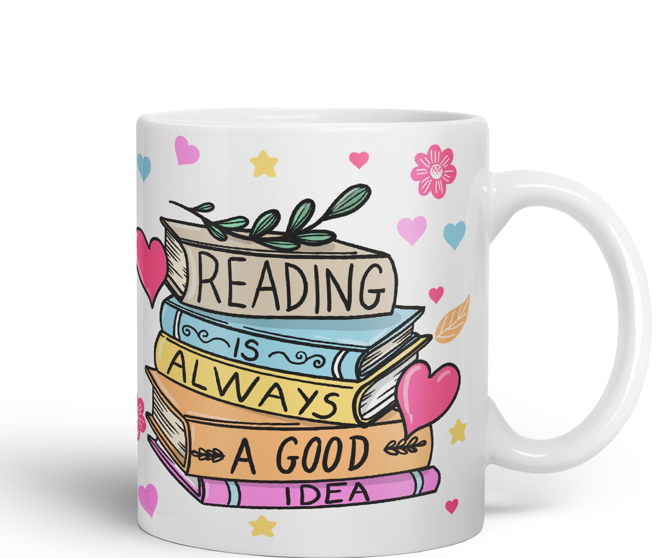 Vixar Reading is Always a Good Idea Book Reader Gift Presents Coloured Ceramic Mug Cup Gift 330ml 11oz Work Office Tea Coffee (White) - Image 2