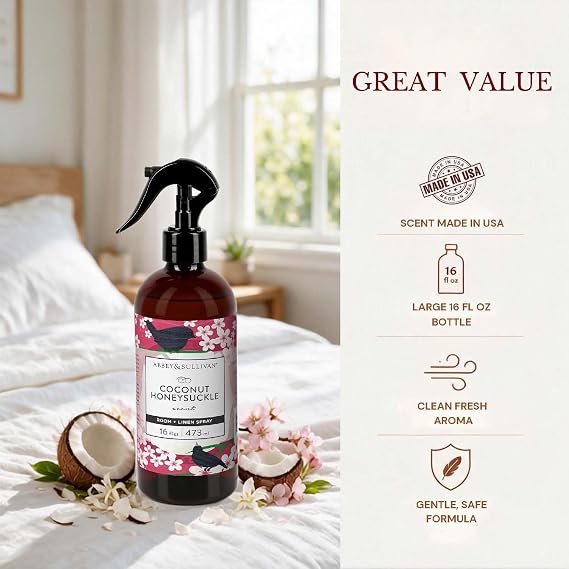 Abbey & Sullivan Linen Spray, Coconut Honeysuckle, 16 oz
