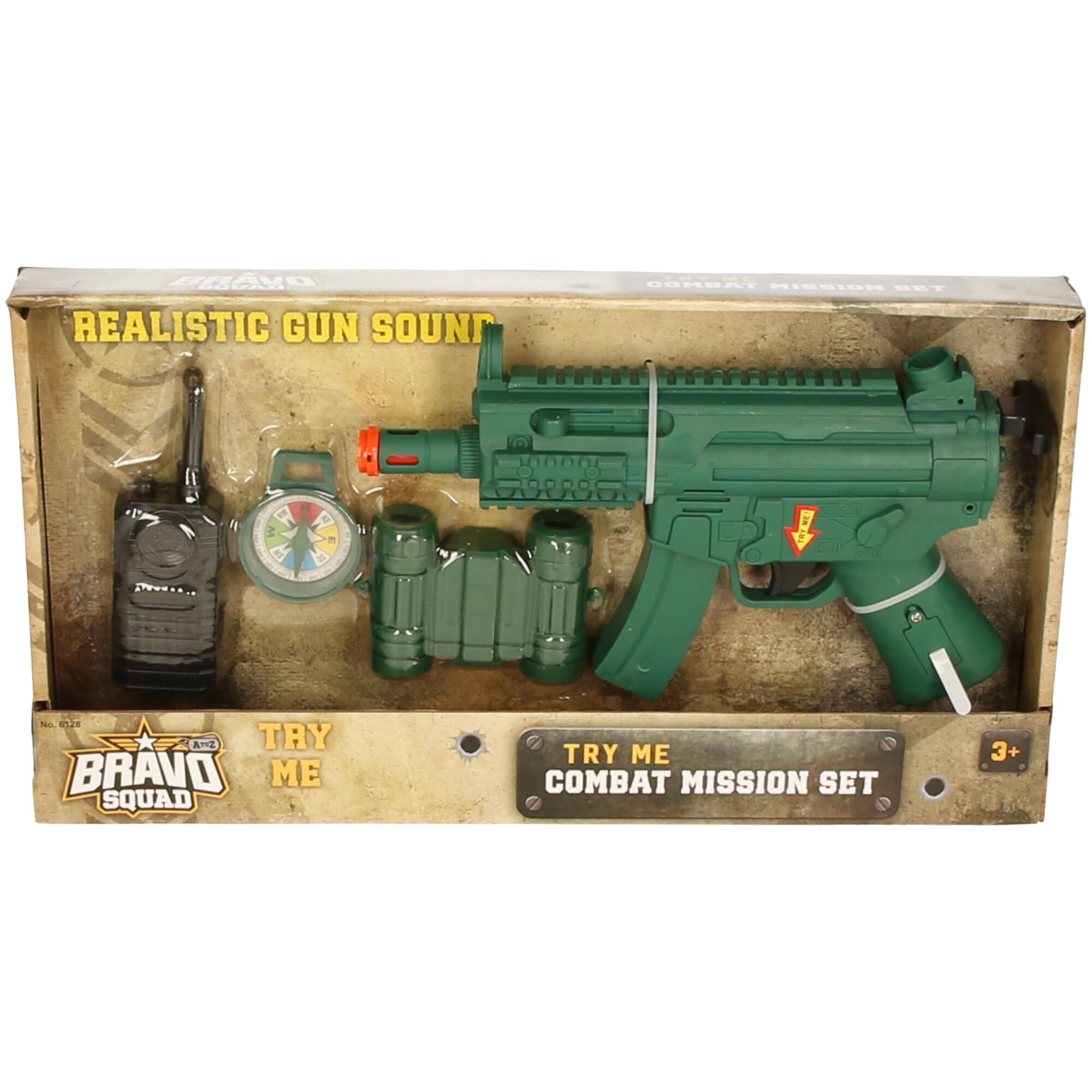 Bravo Squad Combat Mission Set with Realistic Gun Sound, Toy Walkie Talkie, Compass, Green