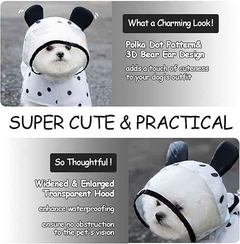 Miniatura 2 de Ropa para perros Impermeable y de secado rápido para cachorros con capucha y agujero para correa, lindo poncho de lluvia con capucha para perros