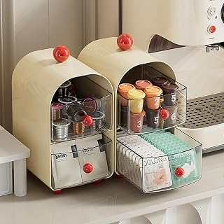 2 Pack Plastic Coffee Pods Storage, Small Tea Bags Holder Organizer with 2 Drawers, Vertical Tea Bag Caddy with Cute Round Handle, Clear K Cup Drawer Container for Cabinet, Counter, Kitchen