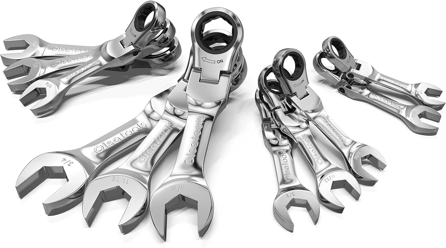 Olsa Tools Flex Head Stubby Ratchet Wrench Sets (SAE 11pc) 6Point