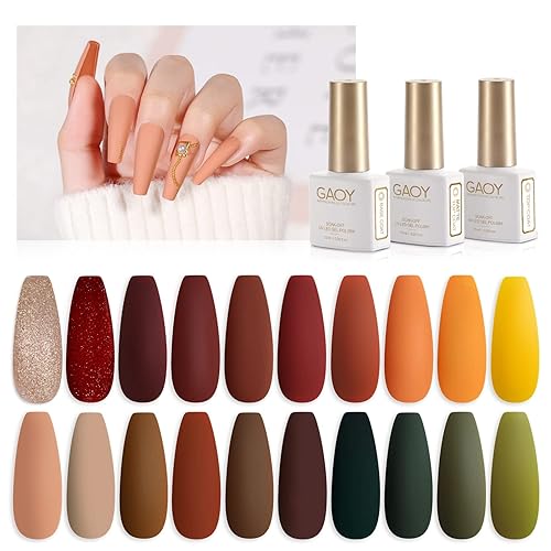 GAOY 23 Pcs Gel Nail Polish Kit, Fall Colors UV