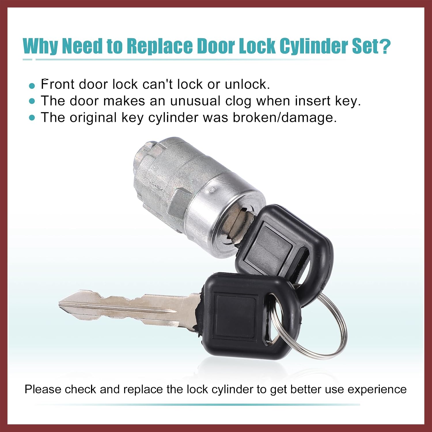 Door Lock Cylinder W/ 2 Key for GMC Sierra 1500 2500 for Chevy Silverado Tahoe Suburban for Hummer H2 for Cadillac Front Left or Right Door Lock Tumbler NO.15298924 Replace Parts
