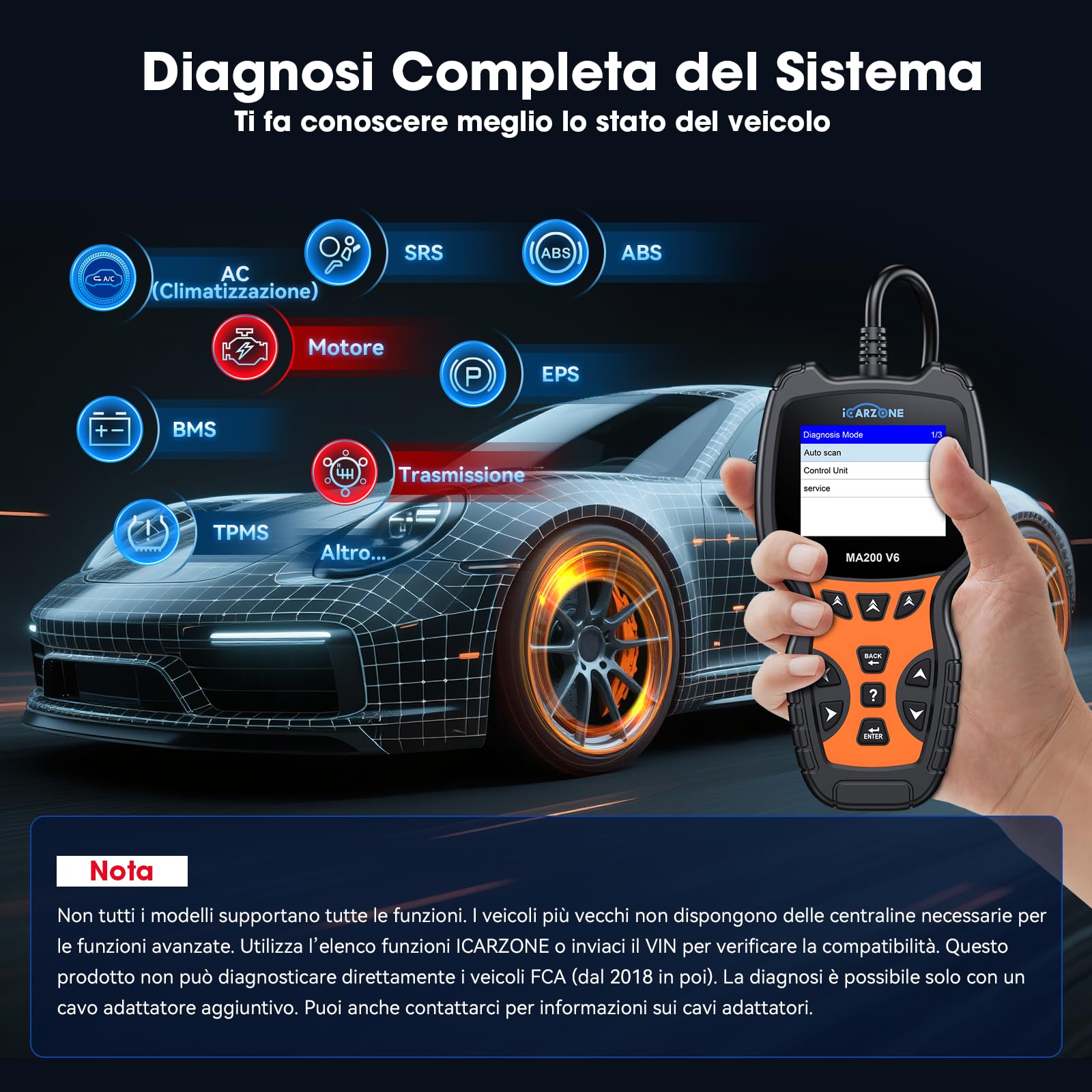 MA200 V6 Auto Diagnostica Tutte i Sistemi con 6 servizi per Ben.z/Land Rover/Porsche/BM.W/Volvo/V.A.G, Diagnosi Auto Professionale in Italiano, Olio/BMS/EPB/SAS/DP-F/TPMS Reset, Auto VIN