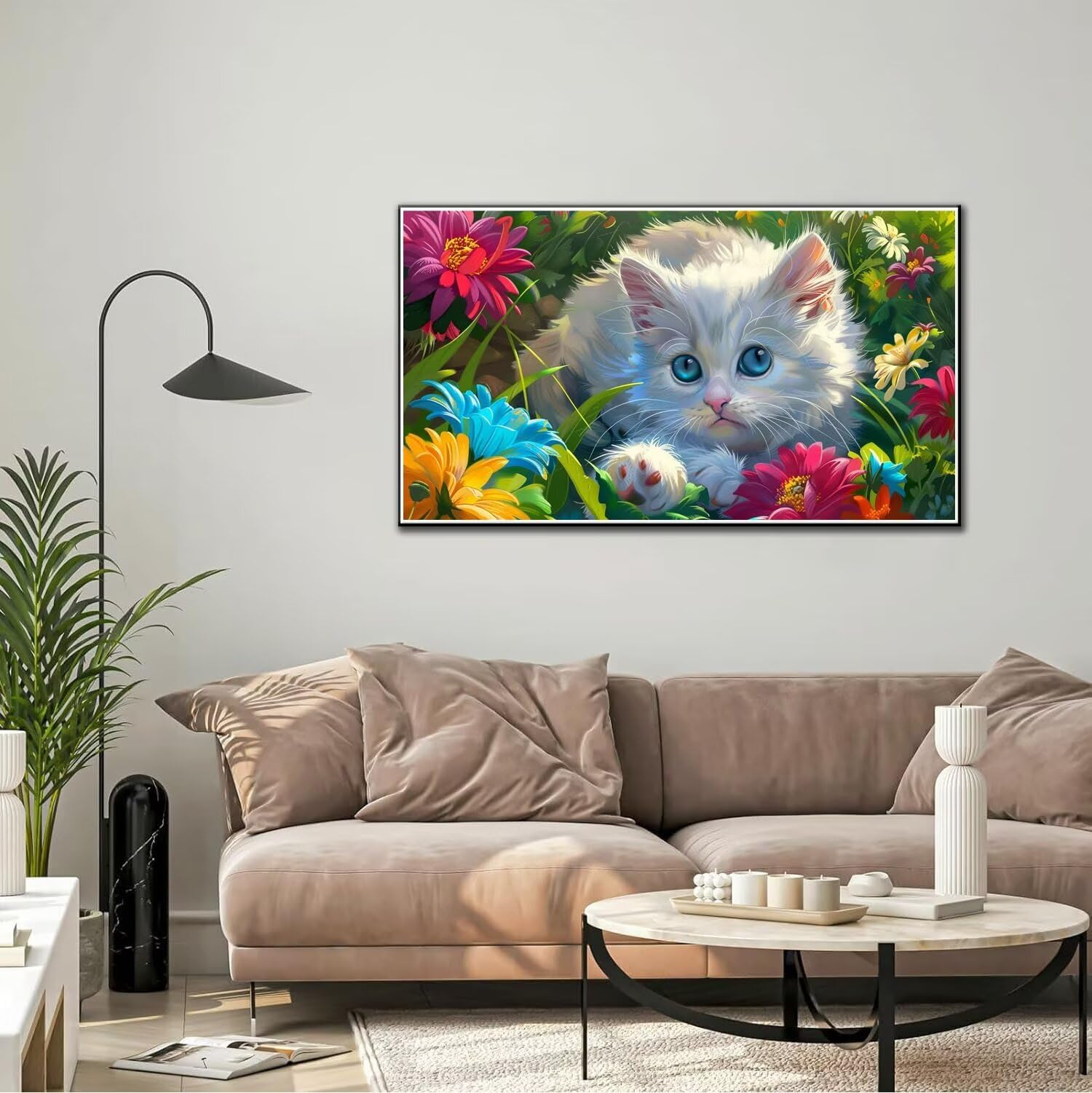 Dipingere con i Numeri Adulti, Gatto Kit di Pittura Acrilica Fai-da-Te per Adulti Principianti, 110x60cm Paint by Numbers Adulti con Pennelli Pittura a Pigmento Acrilico, Senza Cornice (Margherita)