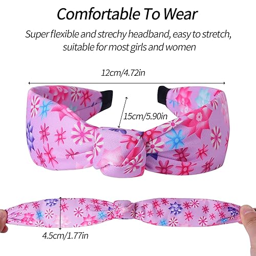Miniatura 2 de Candygirl Diademas anchas anudadas para niñas 3 piezas de diadema con nudo para niños pequeños lindas diademas de tela floral de princesa accesorios
