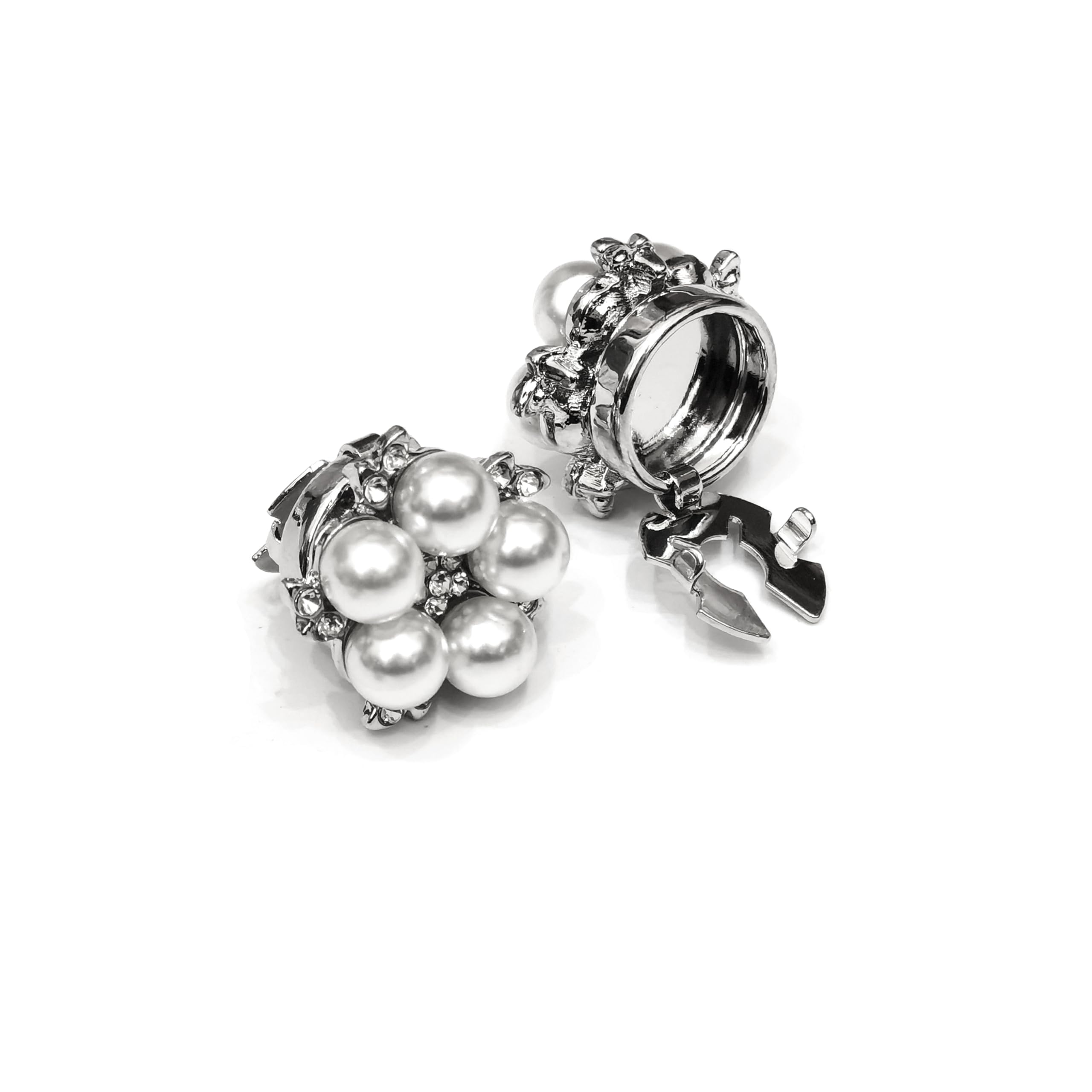 Button Covers for Women Cufflinks with Faux Pearl Elegant- Golden Silver Base Cufflinks for Tux Shirt, Woman Blouses