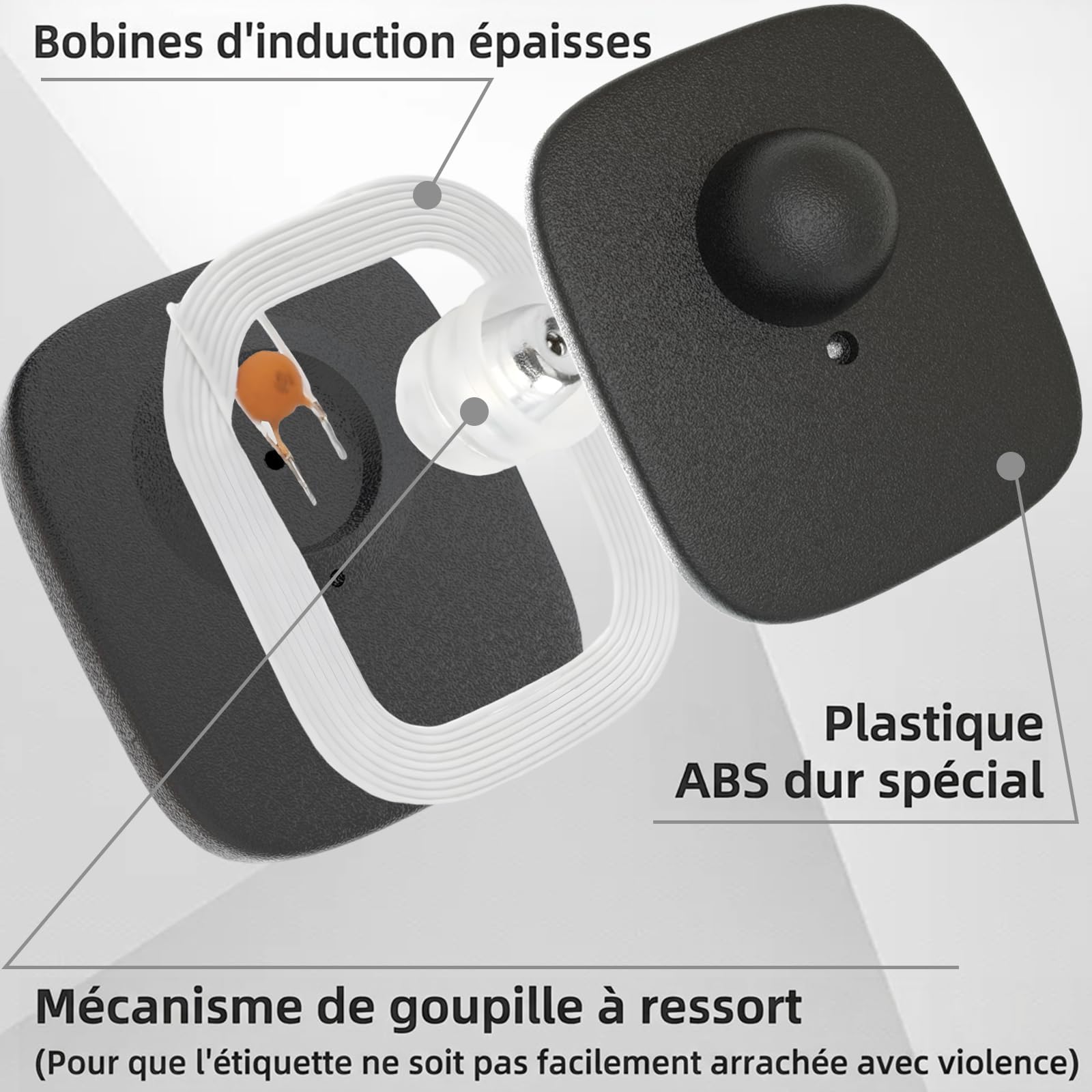 Étiquettes Antivol pour Vêtements, Étiquettes Rigides pour Magasin, Compatibles RF 8,2 MHz Antivol Vetement Aimanté pour Vêtements, Chaussures et Sacs (1,6 × 1,8 pouce) (100)