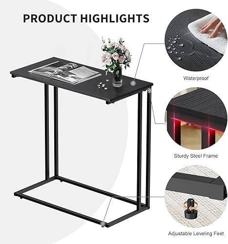 Miniatura 7 de Mesa auxiliar en forma de C, moderna mesa auxiliar con marco de metal, diseño que ahorra espacio para sala de estar, mesa de sofá de superficie