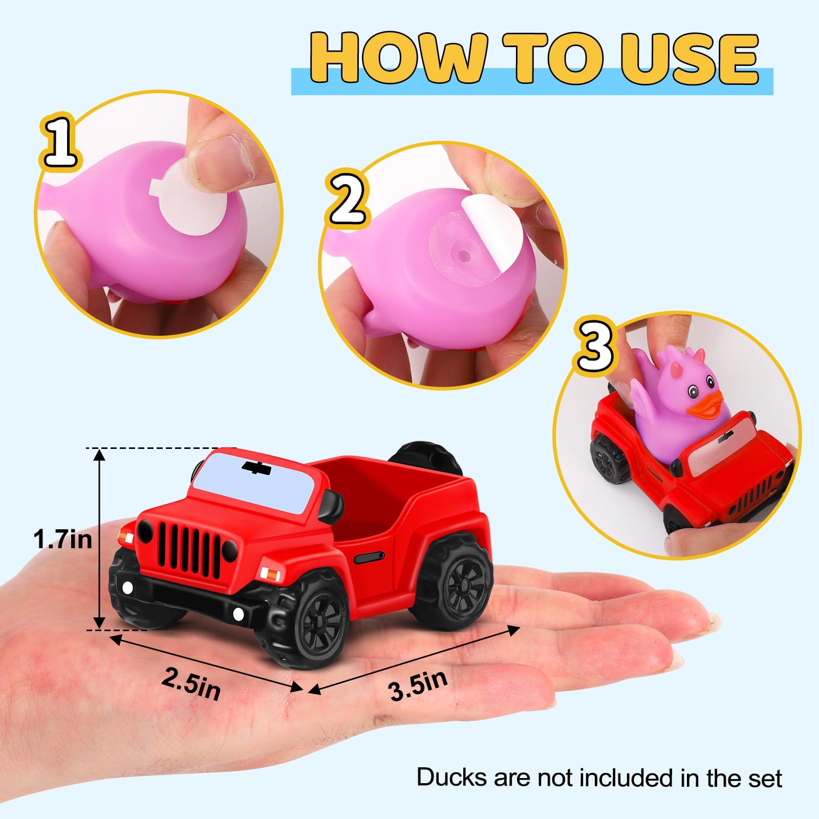 3.5 Inch Red Car Toy Match Most 2 in Rubber Ducks, Ducks for Jeeps, Vehicle Toys for Car Dashboard Decorations Accessory Rubber Duck Collection, Summer Party Favor for Kids, Birthday Gifts