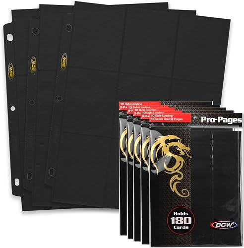 BCW Double-Sided 9-Pocket Pages Holder - 50 Black Pages | Trading Card Binder Sheets | Secure Side Loading | Ideal Card Storage and Display Solution