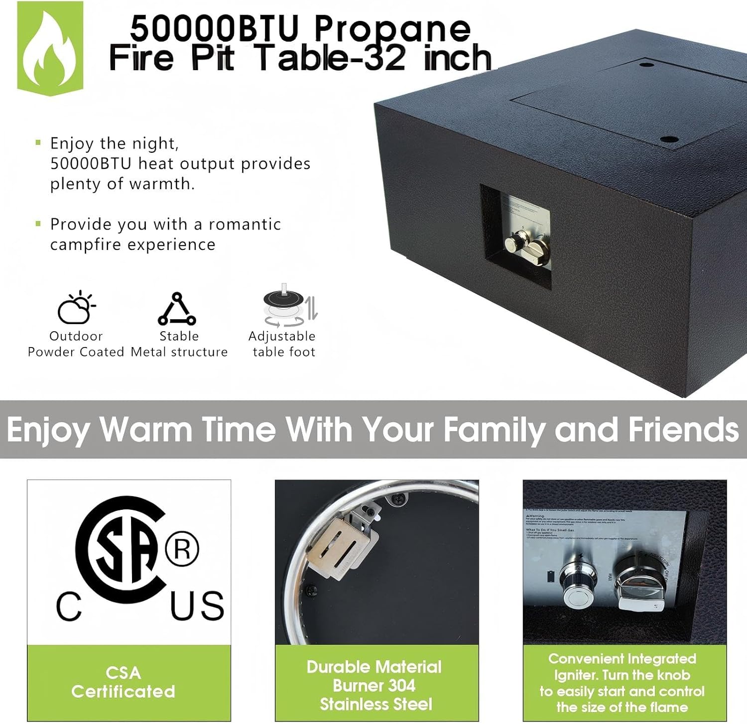 32" Square Propane Gas Fire Pit with Lid, with Lava Rock, 50,000 BTU Steel Outdoor Gas Fire Pit Table, 2-in-1 Fire Table, Suitable for Outdoor Patios, Parties, Gardens-Black(Tank Cannot Be Internally)