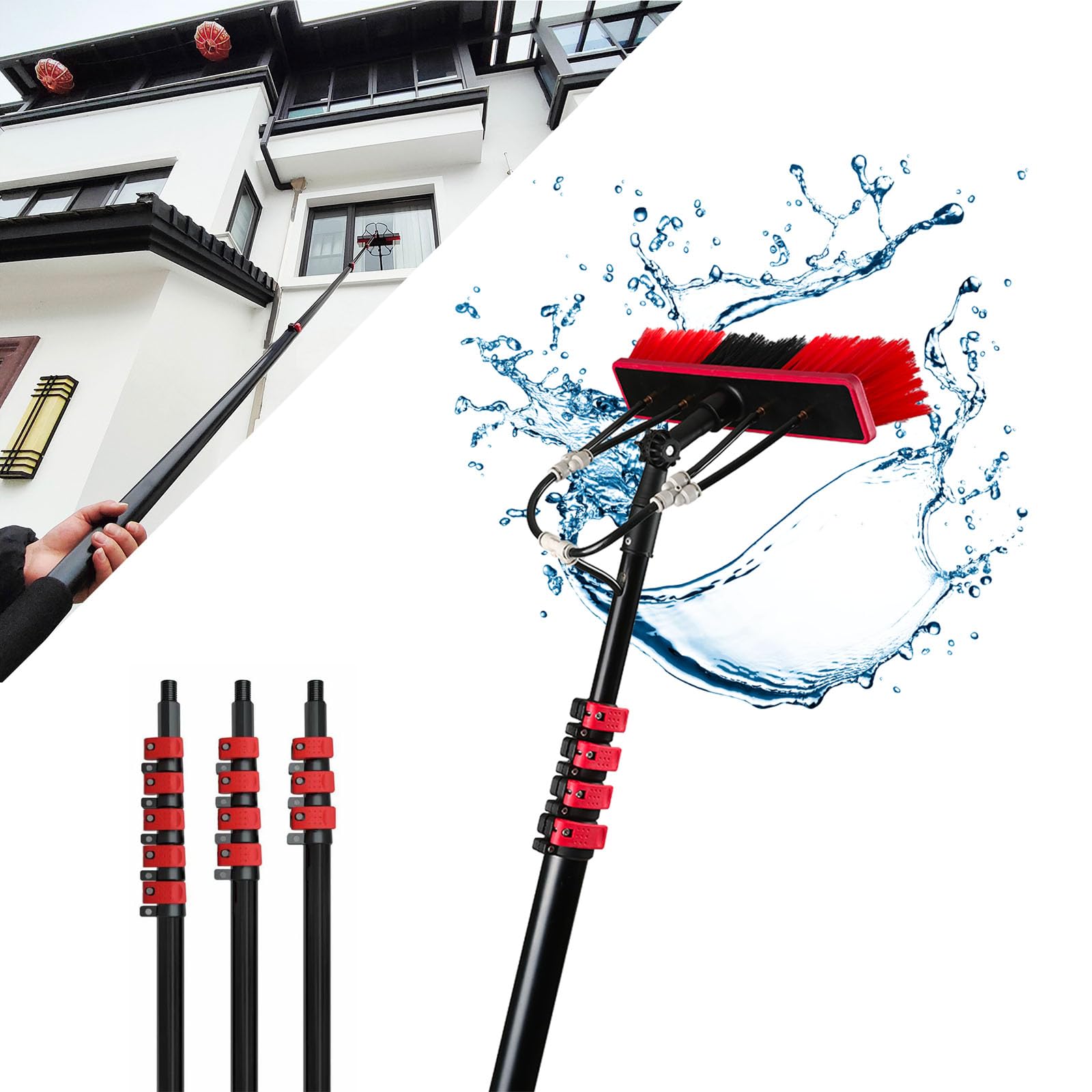 ZBBGTJK 24FT Water Fed Telescopic Window Cleaning Pole Kit - Professional Cleaning Brush for Conservatory Roofs - High Reach Window Cleaning Equipment