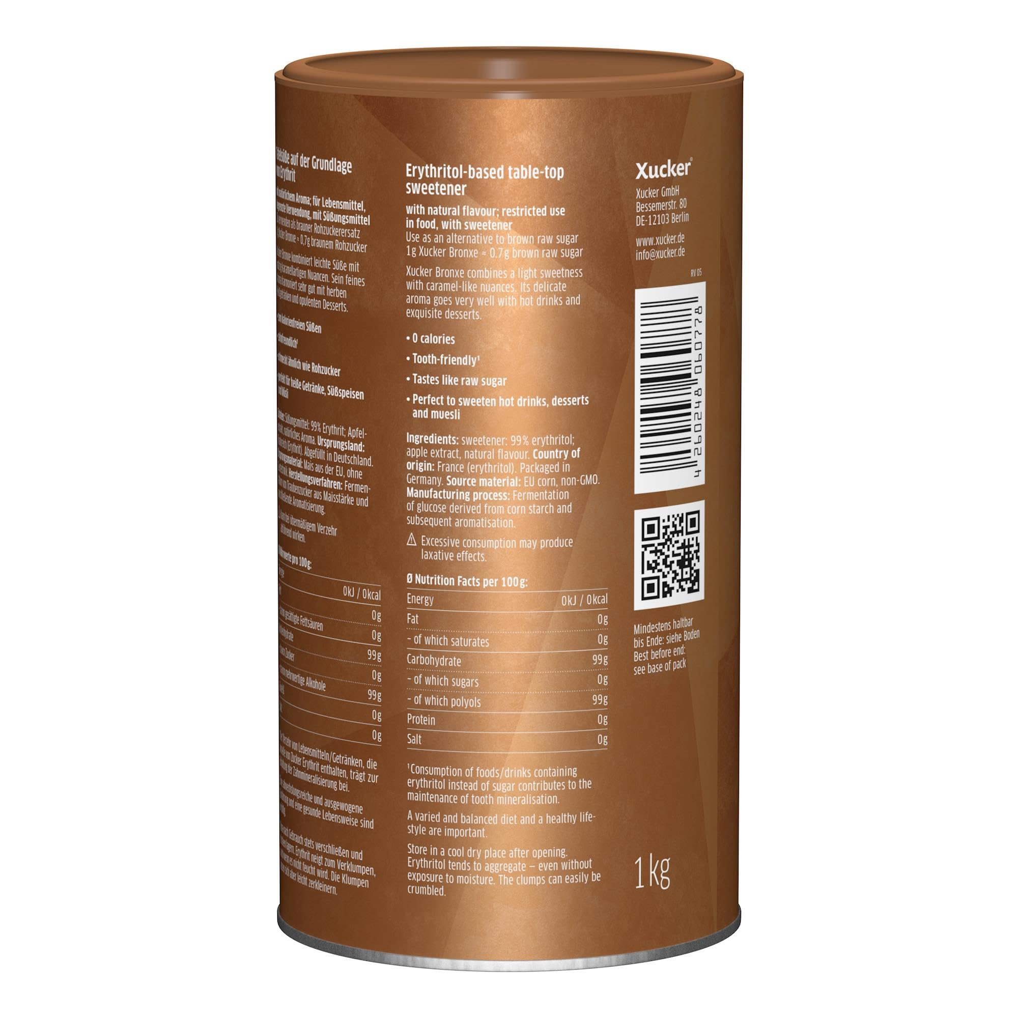 Xucker Bronxe Erythrit 1kg Dose - kalorienfreier brauner Zucker Ersatz als vegane & zahnfreundliche Rohrzucker Alternative I Erythrit ohne Stevia I zuckerfreie Süße