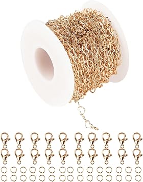 33 Feet Gold Plated Chains, Heart Brass Link Chains Spool with Jump Rings Lobster Clasps Jewelry Making Chains for Bracelets, DIY Necklace, Anklet