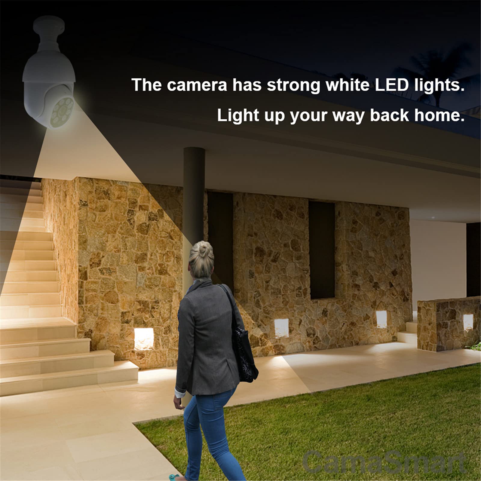 Cámara De Seguridad Para El Hogar, 3MP Full HD PTZ Wifi Cámara Mini E27 Bombilla Socket Security Vigilancia Para La Cámara CCTV De
