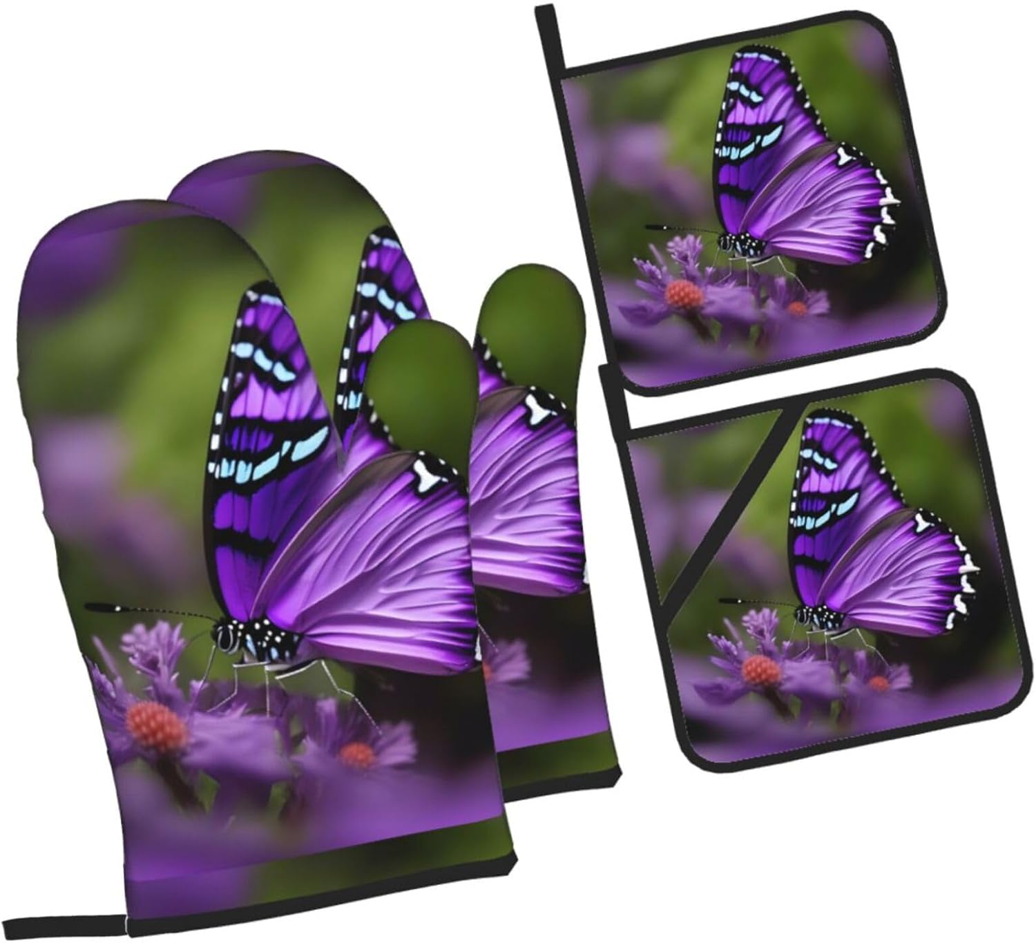 Lovely Purple Butterfly Kitchen baking four piece set, fit for cooking and baking, oven, microwave, and outdoor barbecue