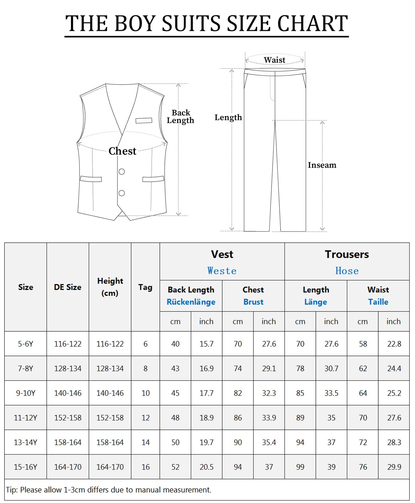 mintgreen Set di 2 tute per ragazzi, gilet e pantaloni, papillon e cravatta e fazzoletto, 116-164