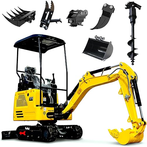 1.8-Ton Commercial Mini Excavator with Kubota-D722 Diesel Engine (EPA Tier 4), Hydraulic Pilot Joystick Control, Retractable Chassis for Trenching, Landscaping (Industrial yellow +7)