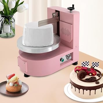 Cake Decorating Machine Cake Frosting Machine Cake Icing Machine for 4-12 inch Cake Scraper Electric Cream Butter Smoothing Coating Machine for Households, Cake Shops (Light Pink, Button Type)