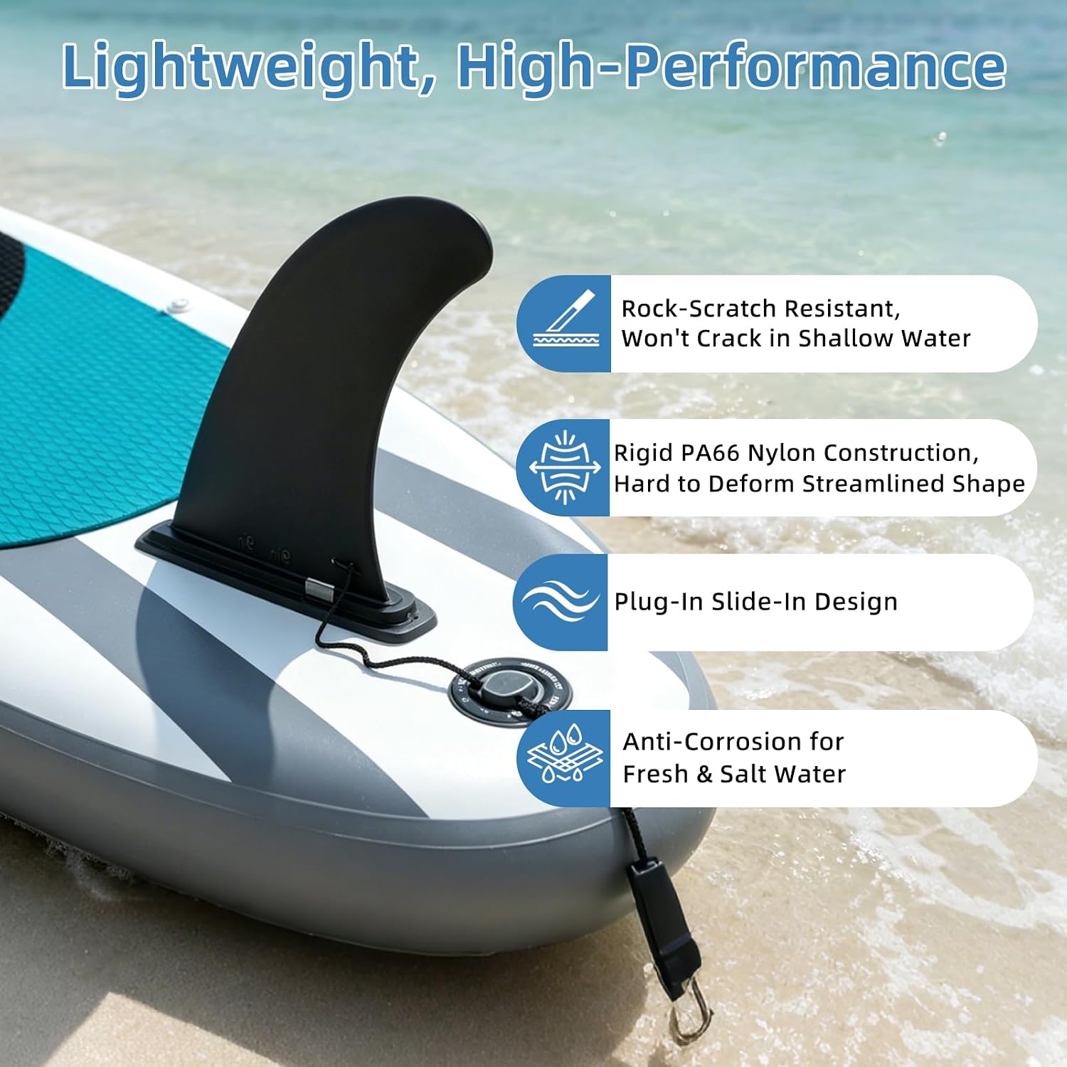Paddle Board Fin, 9" SUP Fin Replacement Compatible with ROC, Nylon Single Center Fin, No-Tool Install for Inflatable SUP, Surfboard & Longboard