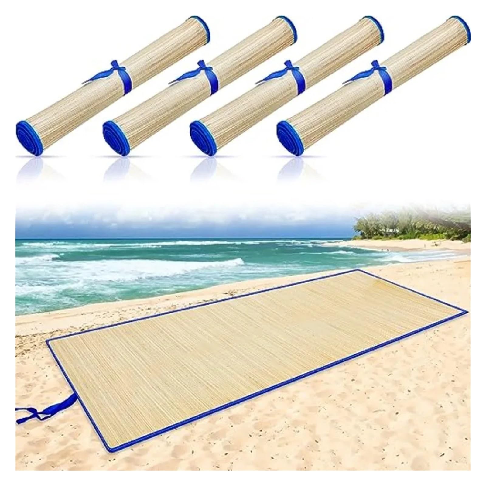 Tapis de plage en paille antidérapant pour sol humide - Pack de 4 nattes - 7