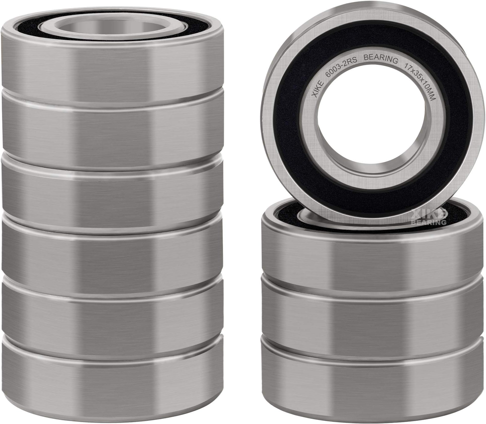 XiKe 10 Pcs 6003-2RS Double Rubber Seal Bearings 17x35x10mm, Pre-Lubricated and Stable Performance and Cost Effective, Deep Groove Ball Bearings.