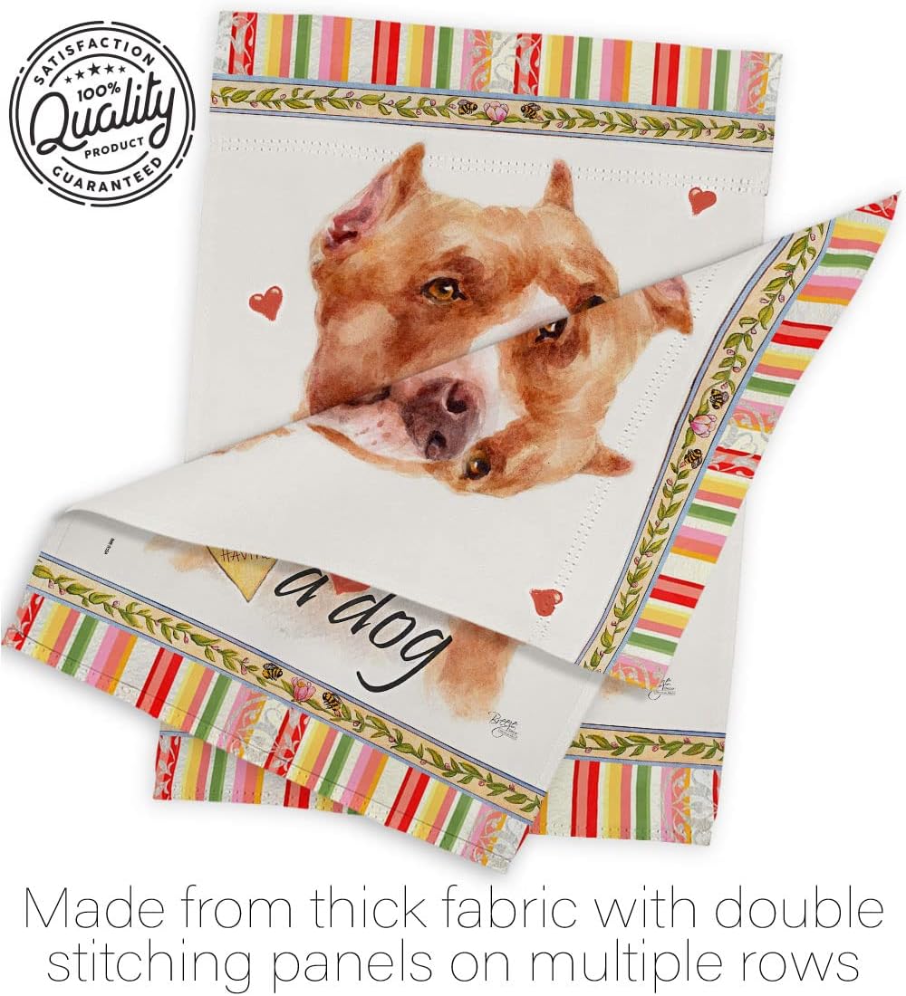 Breeze Decor Fawn Pitbull Happiness House Flag Pack Dog Puppy Spoiled Paw Canine Fur Pet Nature Farm Animal Creature Vintage Applique Banner Small Garden Yard Gift Double-Sided, Made in USA