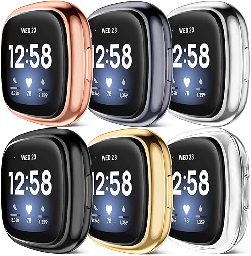 Vista 13 de Paquete de 6 fundas protectoras de pantalla compatibles con Fitbit Sense/Fitbit Versa 3, TPU suave alrededor completo para reloj inteligente Fitbit