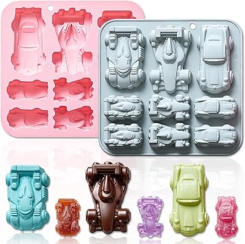 2 Pack Small Racing Cars Silicone Molds, 9 Cavity 3D Sports Car DIY Silicone Fondant Cake Mold Tray Baking Tools for Chocolate Candy Mousse Pudding Handmade Soap Candle Resin Clay