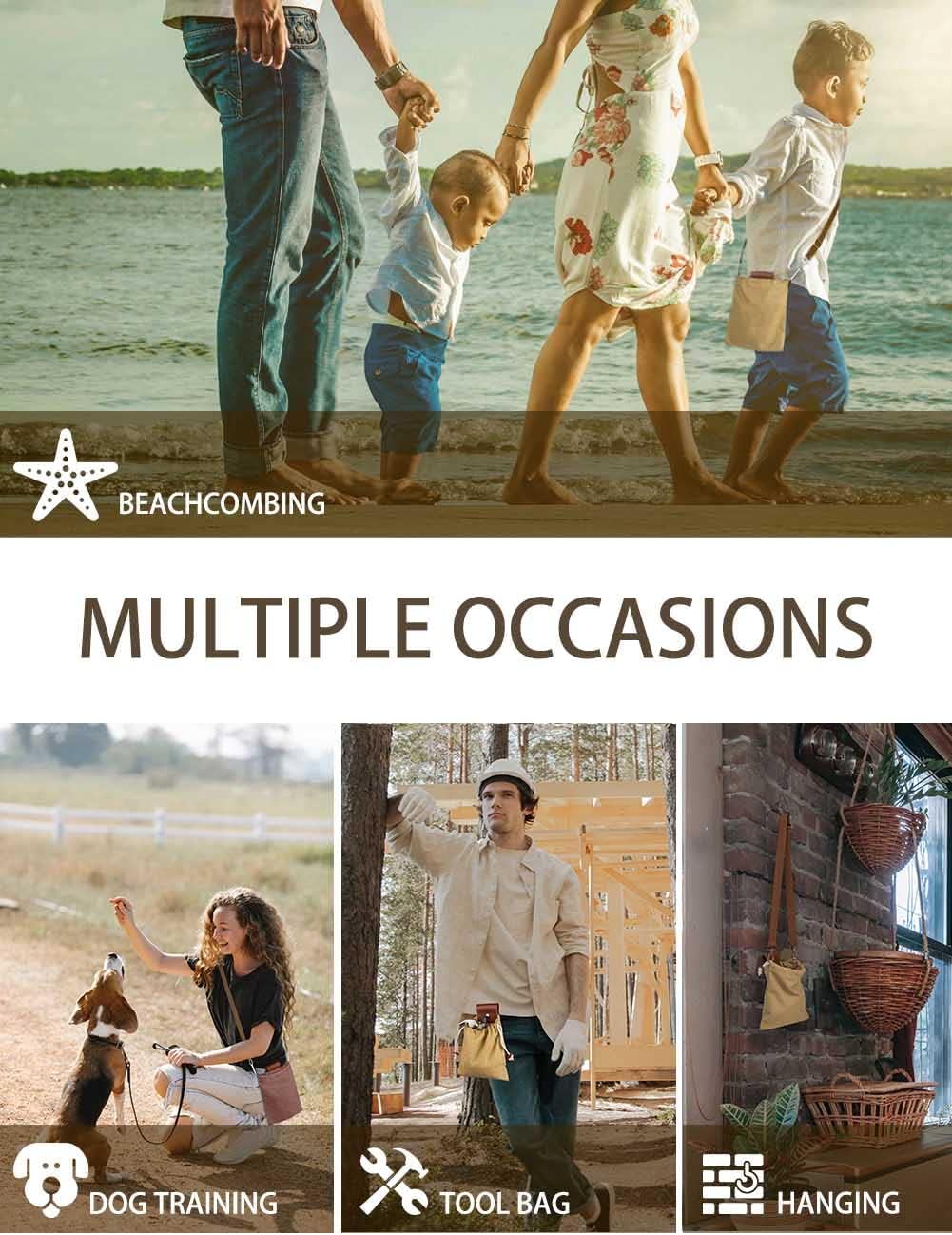 Foraging Bag Collapsible Canvas Pouch for Outdoor Hiking, Bushcraft, Beachcombing, Collecting Mushroom, Nuts, Seashells, with Adjustable Shoulder Strap, Brown - Image 6