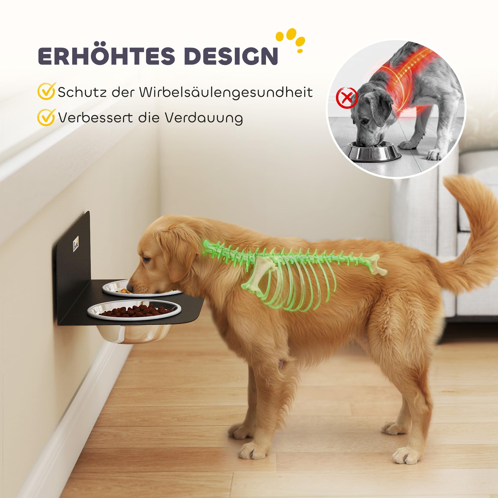 PawHut Hundenapf Höhenverstellbar mit 2 x 800ml für Große Hunde Schwarz